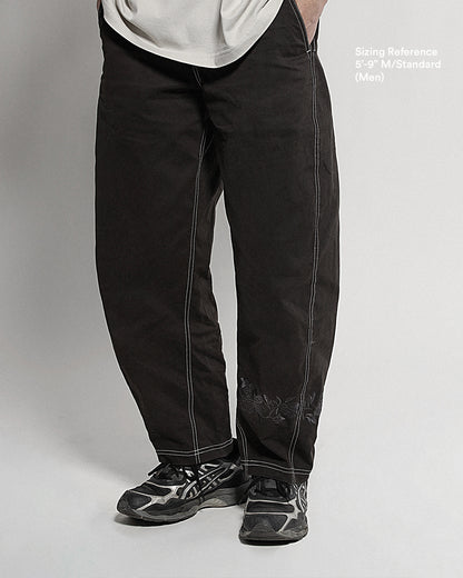 Barrel Pants | Blue-Black | Peonies
