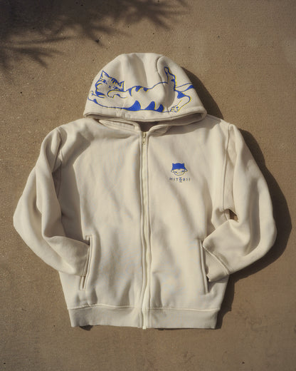 Lounging Mao | Zip Hoodie | Cream x Blue