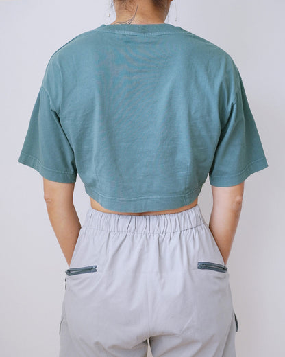 Embroidered Spider Lily | Cinch Crop Tee | Teal