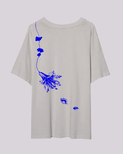 Wilting Lily | Oversized Tee | Gray + Blue