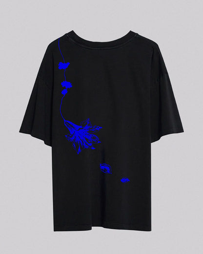 Wilting Lily | Oversized Tee | Black + Blue