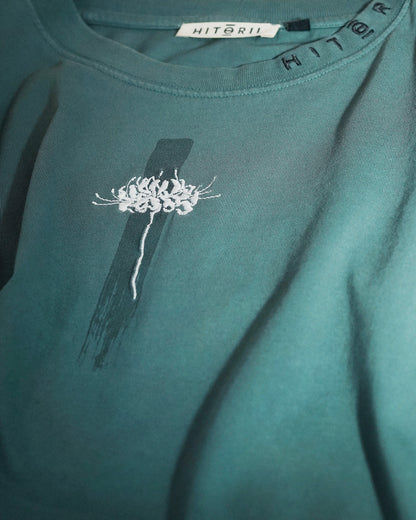 Embroidered Spider Lily | Cinch Crop Tee | Teal