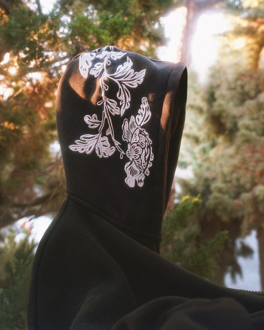 Peonies | Zip Hoodie | Stonewashed Black x White