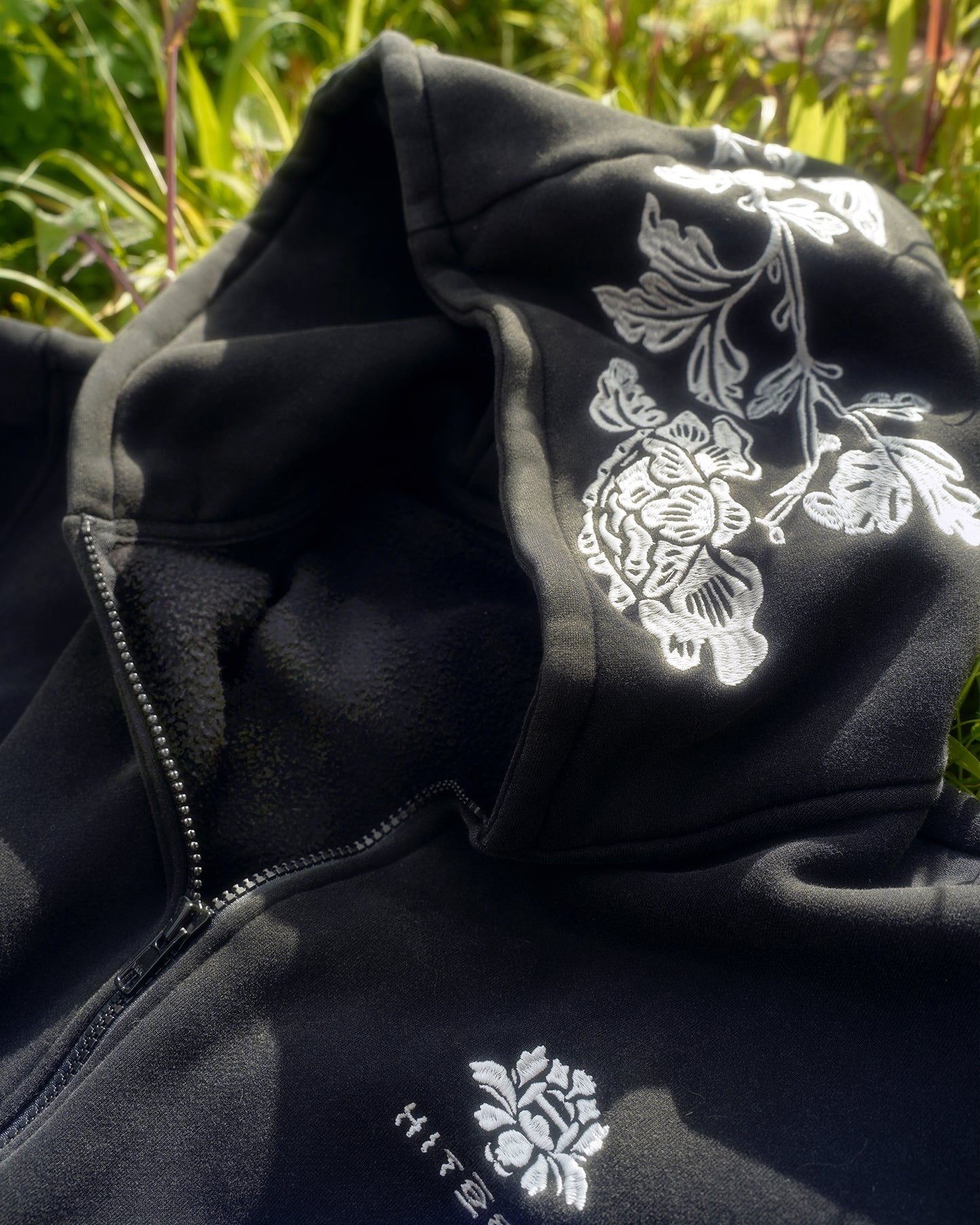 Peonies | Zip Hoodie | Stonewashed Black x White